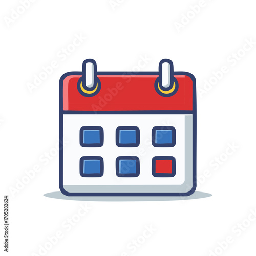 Modern flat design calendar icon with highlighted date for important events and schedule planning