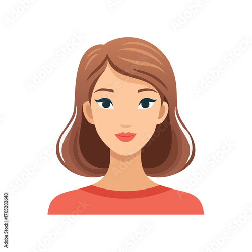 Woman's Portrait: Cute illustration of a happy young female with brown hair