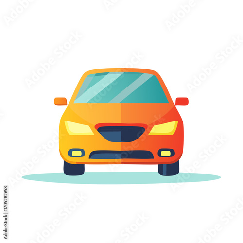 Bright orange sedan front view modern clean car design flat illustration