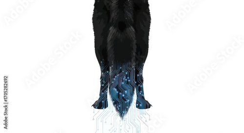 Cybernetic canine evolution blending organic form and digital infrastructure representation