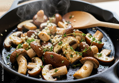 Poêlée de champignons sautés à l'ail et au thym.