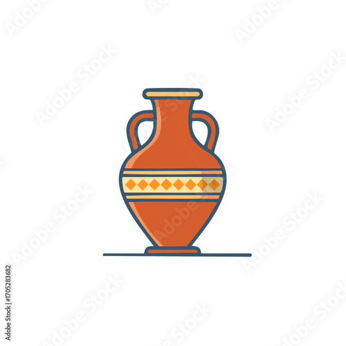 Stylized orange amphora with geometric design, two handles, and simple outline