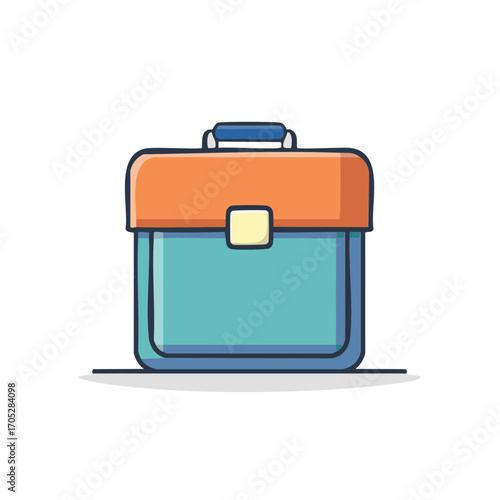Retro briefcase with orange top and blue handle on a white background