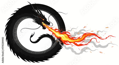 Majestic serpentine dragon unleashing a torrent of fiery breath in elegant artwork