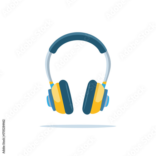 Blue and yellow over ear headphones for music and audio entertainment