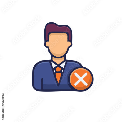 Person Icon with Red Cross Symbol for No Entry, Forbidden, or Deletion