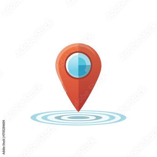 Illustrative location pointer hovering over target rings showing position and geo point icon graphic symbol with place marker.