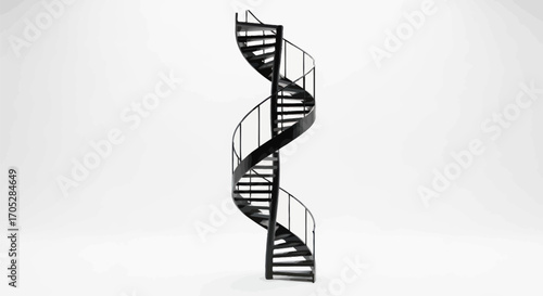 Modern minimalist black spiral staircase architecture design element on a white isolated background