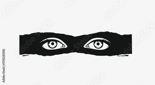 Monochrome gaze illustration with stark contrasts evokes mystery and intrigue