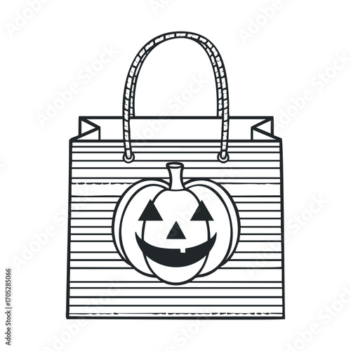 A striped trick-or-treat bag with a pumpkin face.