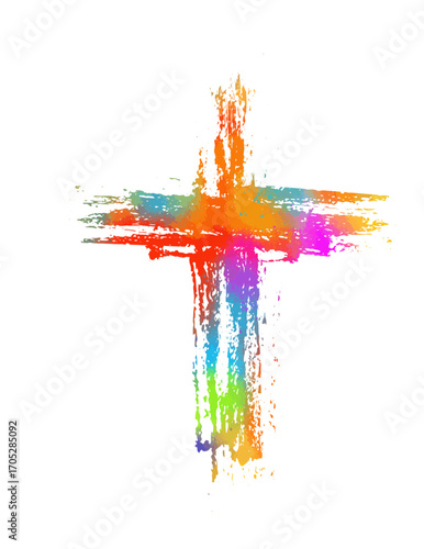 Christian cross vector. colored blotted cross. hand drawn. Not AI, Vector