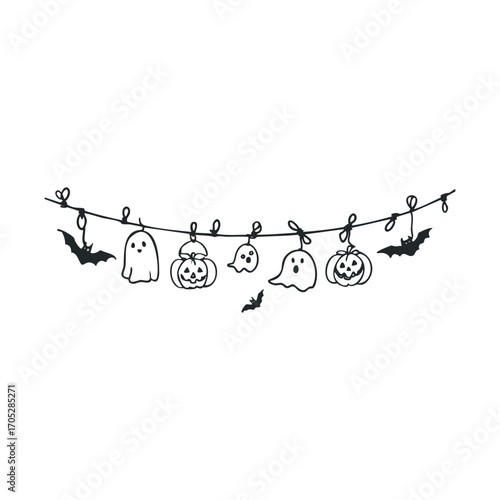 A line drawing of Halloween string lights.