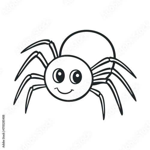 A line drawing of a cute, smiling spider.