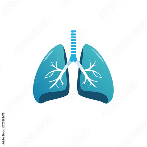 Blue Lung Anatomy Illustration with Airways and Bronchioles in Detail, Respiratory System Graphic
