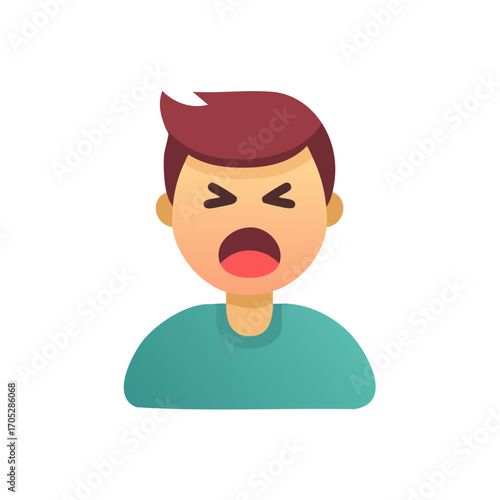 Stylized illustration of a yawning person with closed eyes and open mouth, feeling tired