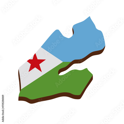 Djibouti Country Map Outline Flag Colors Shape Silhouette