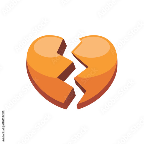 Broken heart icon illustration in 3D style, representing sorrow, separation, or divorce