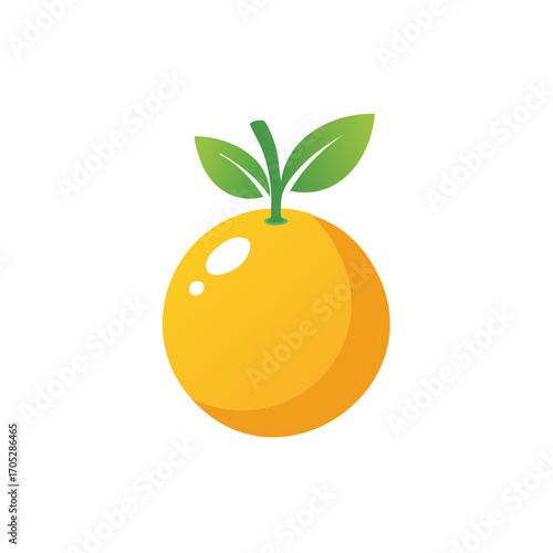 Orange Citrus Fruit with Green Leaves Bright Healthy Graphic Illustration Simple Design Sweet Fresh Vitamins Summer Isolated