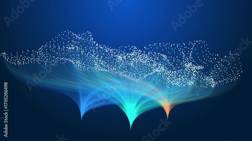 Big Data Network Flow. Futuristic big data visualization showing network flow and digital connections with glowing points and fiber-like streams. Perfect for AI, technology, and analytics concepts.