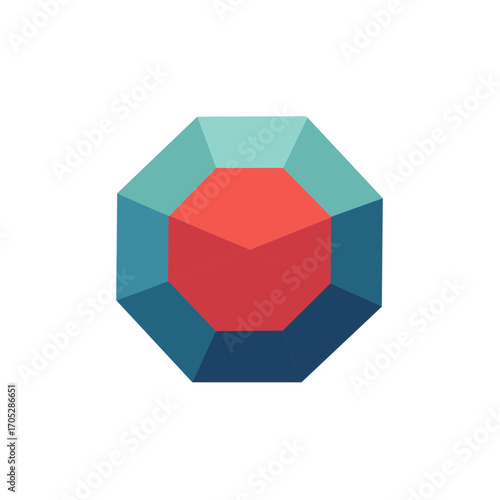 Modern abstract three dimensional geometric design element in vivid red and blue hues
