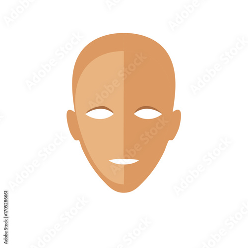 Abstract Illustration of a Pale Humanoid Face, Simplified with Empty Eyes and Mouth