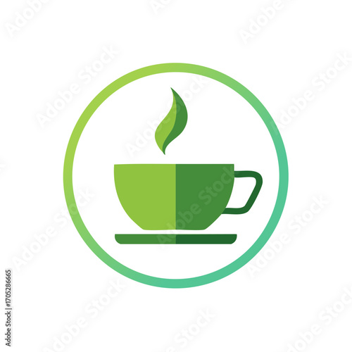 Green Tea Cup Logo Graphic Symbol Icon Fresh Beverage Drink Hot Tea Illustration With Leaf Steam Circle Design Element