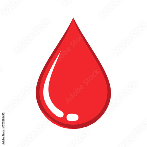 Vibrant Red Blood Drop Icon with Glossy Highlight Medical Blood Donation Symbol Healthcare Illustration