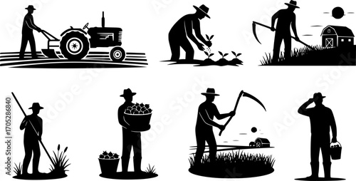 Farmer svg, Farmer working svg, Farmer silhouettes, Agriculture farmer silhouette, Agriculture farmer svg, Farming silhouette.