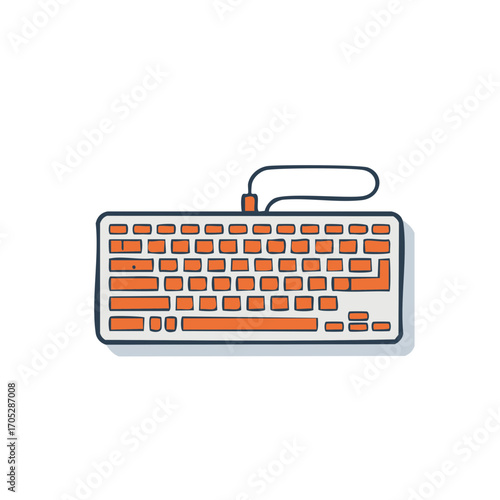 Orange and blue computer keyboard illustration with rounded edges