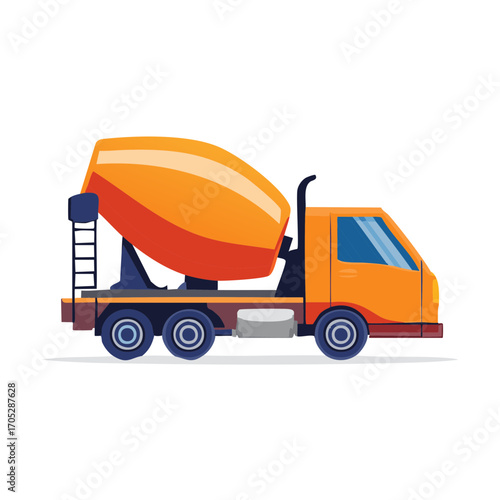 Orange cement mixer truck illustration for construction and building projects
