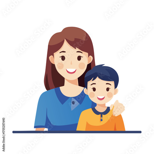 Mother and Son hugging and smiling together with a close and loving bond.