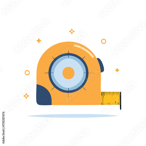 Yellow Retractable Tape Measure, Length Measurement Tool, Construction Supply Flat Vector Illustration