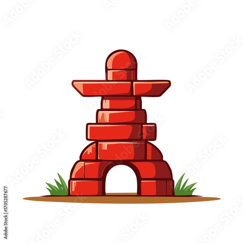 Cartoon illustration of an Inukshuk with grass in front