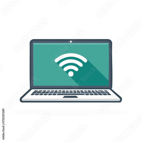 Laptop computer with a wireless internet connection signal icon