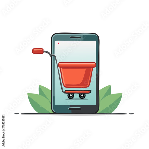 Mobile phone displaying an online shopping cart for e-commerce and digital retail