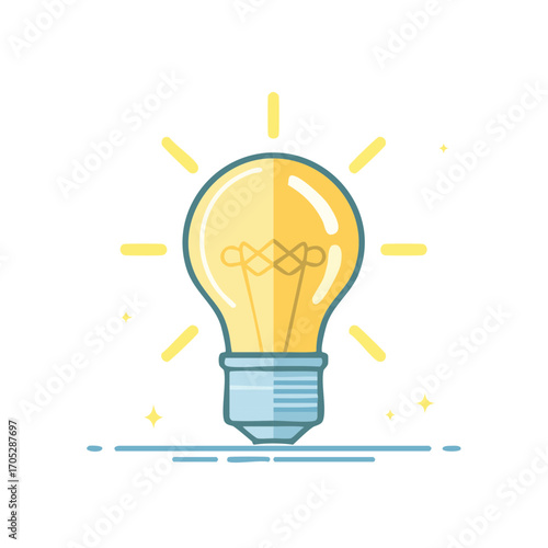 Bright illuminated lightbulb vector icon, symbolizing a new idea or innovative solution