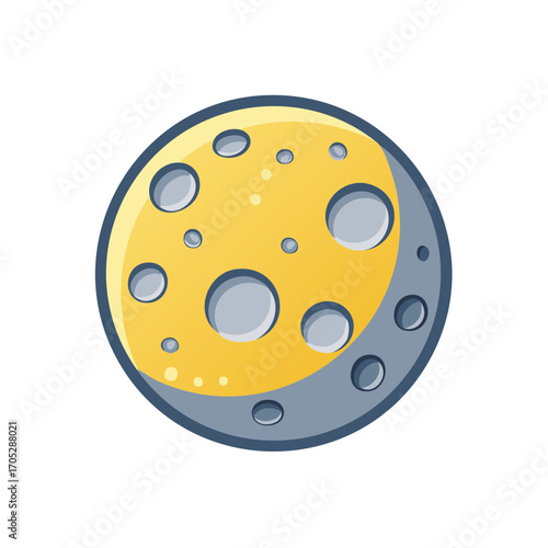 Cartoon Moon Illustration with Crater Details and Yellow and Gray Color Scheme