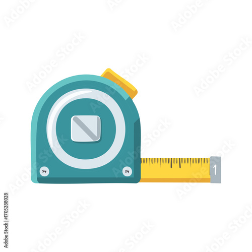 Illustration of a teal tape measure with yellow measuring tape extended showing 1 inch mark.