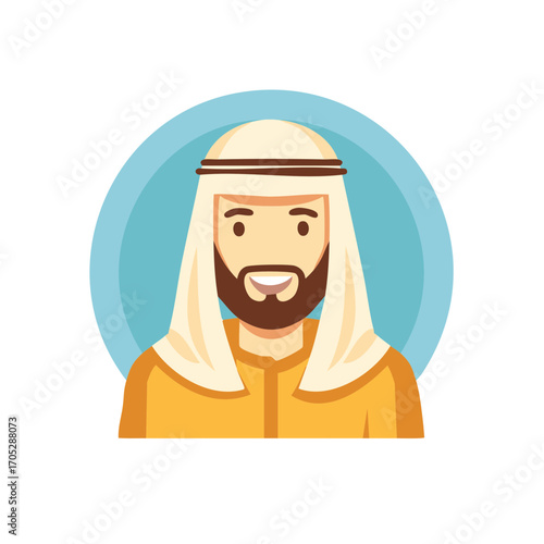 Cartoon Arab Man in Traditional Clothing Isolated Against a Blue Circle