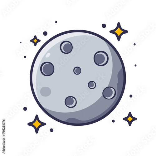Cartoon Moon with Stars and Craters in Outer Space
