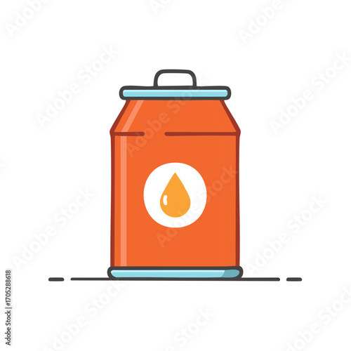 Orange soda can with a prominent orange drop symbol on white
