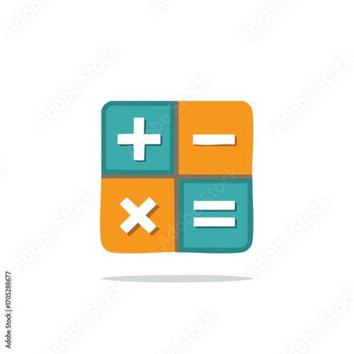 Colorful digital calculator icon with basic arithmetic operations for education and business apps