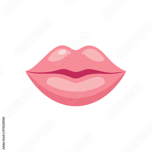Illustration of lips with light pink lipstick with a glossy shine, full plump lips