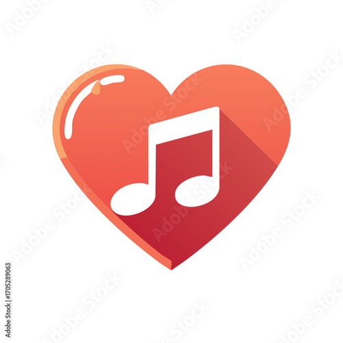Heart Symbol with Music Note, Love for Music, Red Gradient