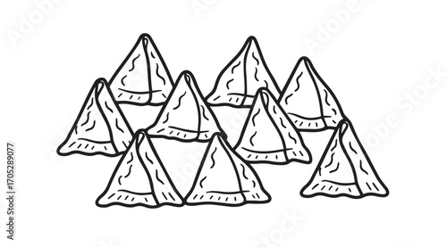 A group of samosas in a hand drawn silhouette style