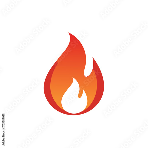 Bright gradient flame symbol representing heat energy and danger concept