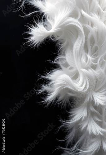 Close-Up of Delicate White Feather Details on a Dark Background.