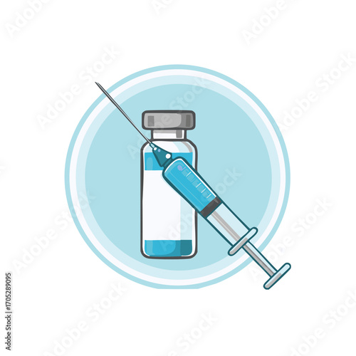 Medical Syringe and Vaccine Vial Icon for Health and Medicine