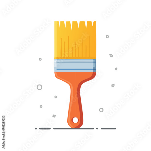 Illustration of an Orange-Handled Paint Brush with Gold Bristles for Painting Projects, Art and Craft Supplies