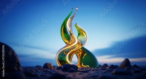 Abstract Glass Sculpture at Dusk